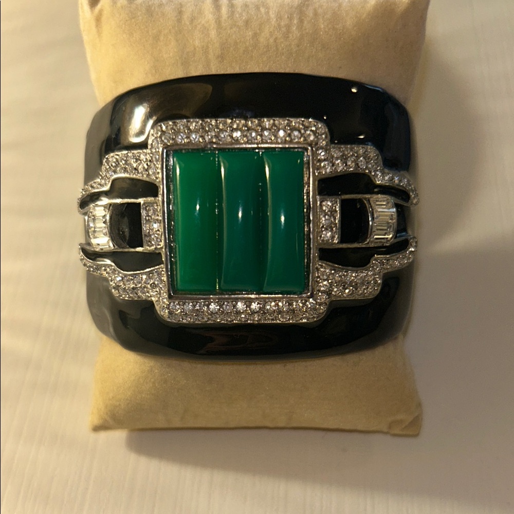 Vintage Kenneth Jay Lane art deco cuff bracelet with hinge opening. Beautiful!